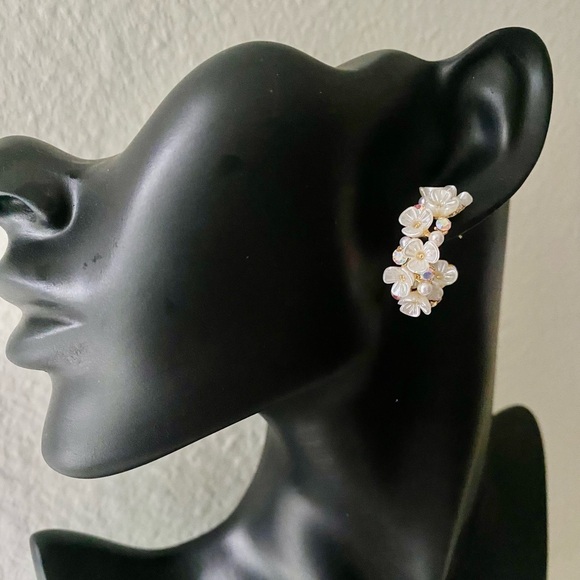 Floral Embellished Hoop Earrings - Picture 5 of 10
